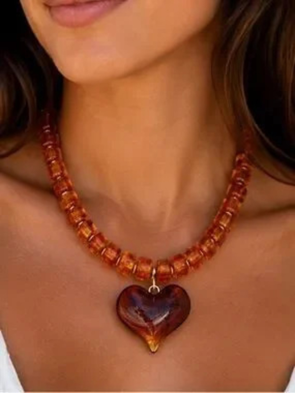Heart Pendant Bead Necklace (7561)